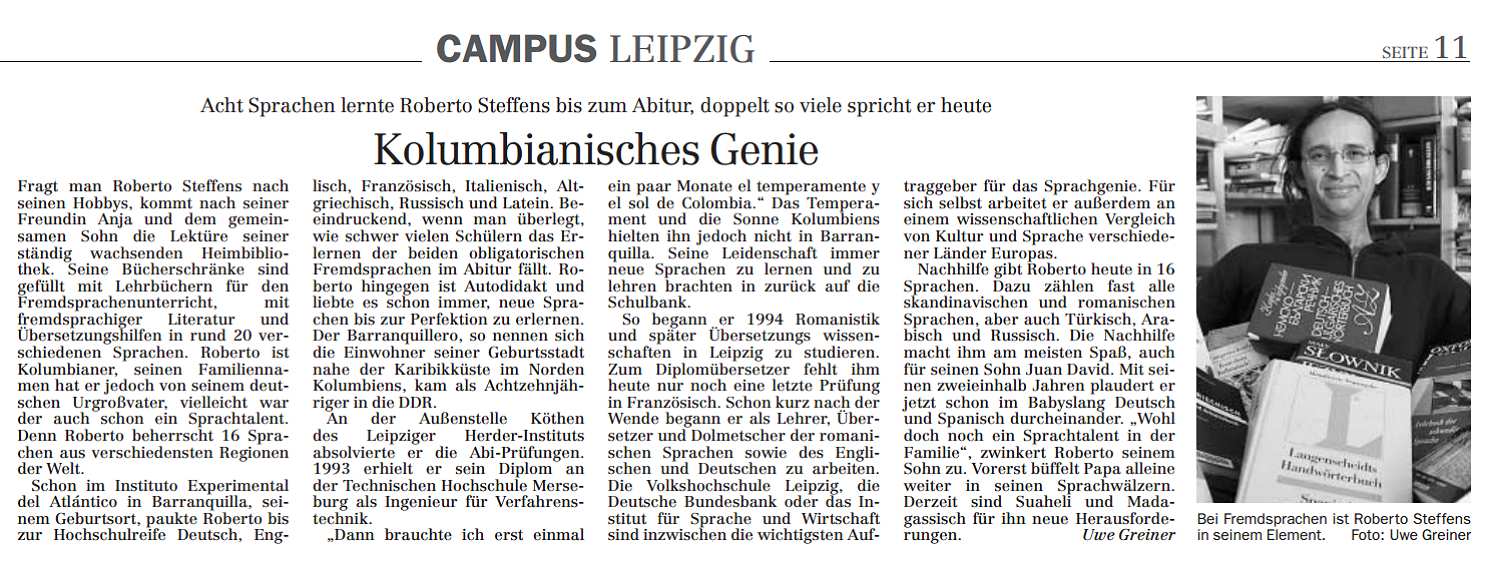 LVZ: Kolumbianisches Genie an der Uni Leipzig: Acht Sprachen lernte Roberto Steffens bis zum Abitur, doppelt so viele spricht er heute