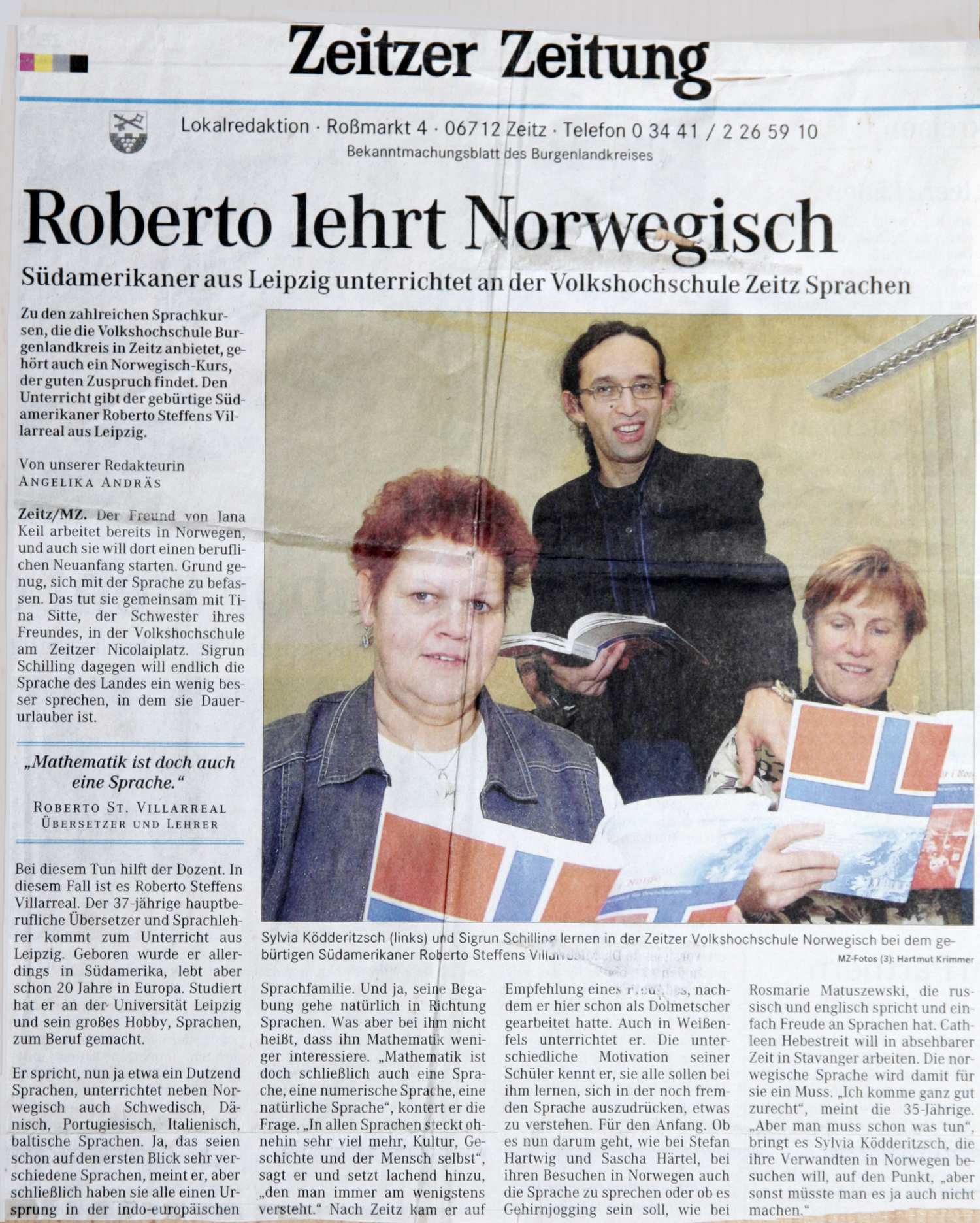 Roberto Villarreal lehrt Norwegisch (zeitzer-zeitung)